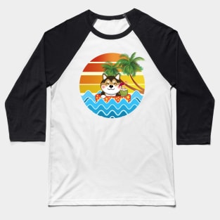 Shiba Inu Enjoys Summer Sunset Baseball T-Shirt